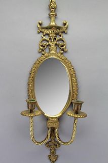 20th C. Gilt Bronze Mirrored Wall Sconce