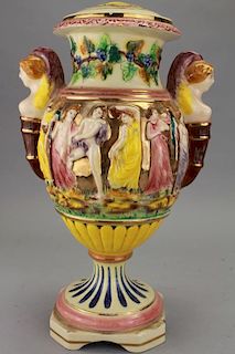 20th C. Figural Italian Porcelain Covered Urn