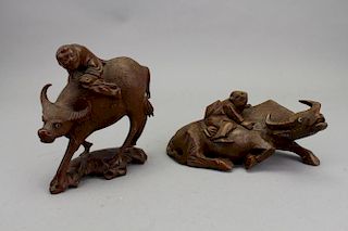 (2) Carved Chinese Figures With Oxen