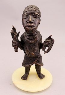 Antique Bronze African Figure on Onyx Base