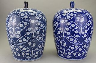(2) Blue/White Chinese Covered Ginger Jars