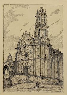 Antique Etching of a European Cathedral