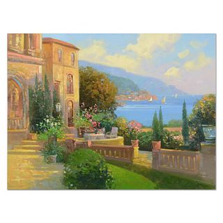 Ming Feng, "Majestic Riviera" Original Oil Painting on Canvas, Hand Signed with Letter of Authenticity.