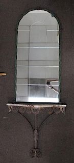 20th C. Marble Top Wrought Iron Console w/ Mirror