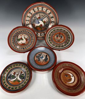 6 HAND PAINTED CLAY MEXICAN PLATES