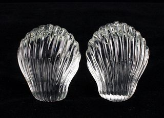 TWO GLASS SCALLOP SHELL PAPERWEIGHTS