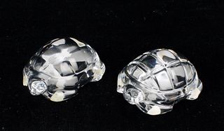 TWO BACCARAT CLEAR CRYSTAL TURTLE PAPERWEIGHTS