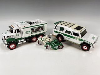 TWO HESS VEHICLES WITH MOTORCYCLES & FRONT END LOADER