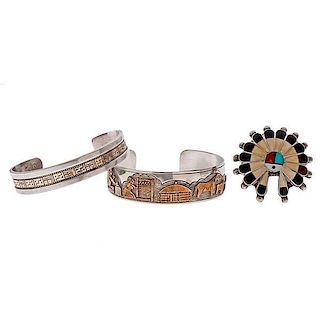 Native American Jewelry Including a Zuni Pin 