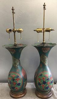 Pair of Decorative Asian Cloisonne Vases as Lamps
