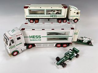 TWO HESS TRACTOR TRAILERS WITH RACERS