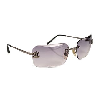 CHANEL VINTAGE SQUARE SUNGLASSES Chanel sunglasses with ombre grey lenses and rhinestone 'CC' lo...