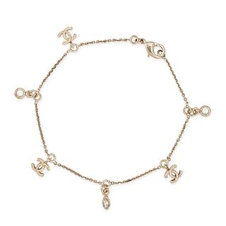CHANEL, A CC CHARM BRACELET, comprising clear gemstone and CC logo charms, 19.0cm, 3.8g. Includes...