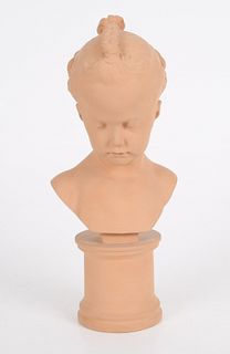 Ceramic Bust of Young Girl with Braids, After Saly