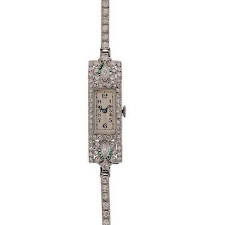 Glycine Art Deco Platinum and Diamond Watch 