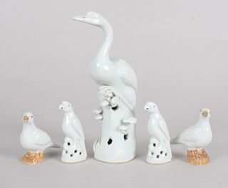 Group of Five Chinese Porcelain Birds