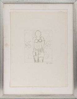 Richard Lindner Female Nude Graphite on Paper