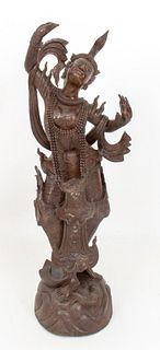 Thai Female Dancer Hardwood Sculpture