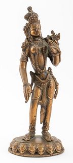 Indian Gilt Bronze Standing Lakshmi Sculpture