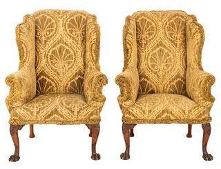 George II Revival Wingback Arm Chairs,19th C.