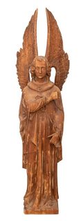 Antique Carved Wood Angel Sculpture, 19th C.