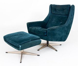 Danish Modern John Stuart Suede Swivel Arm Chair