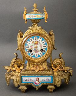 Louis XVI Style Porcelain Mounted Ormolu Clock