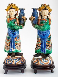 Chinese Glazed Ceramic Figures on Stands