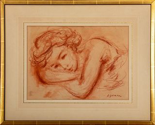 Jacques Zucker Woman's Portrait Red Chalk on Paper