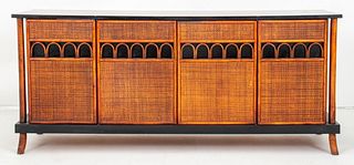 Mid-Century Rattan Bamboo Stereo Cabinet Credenza