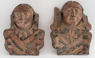 Mexican Polychrome Wooden Sculptural Heads, 2