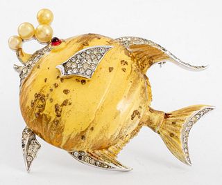 Crown Trifari Gem-Set Enameled Angelfish Brooch