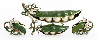 Crown Trifari Pea Pod Form Jewelry Set, 3 Pieces