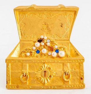 Karl Lagerfeld Gold Washed Treasure Chest Brooch