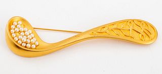 Karl Lagerfeld Gold Washed Spoon Form Brooch