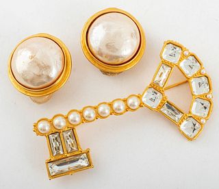 Karl Lagerfeld Faux Pearl Clip Earrings & Brooch