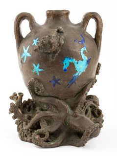 Vincenzo Alfano Marine Motif Enamelled Bronze Vase