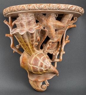 Italian Carved Cerused Wood Shell Motif Corbel