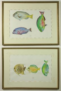 Pair of Tropical Fish Watercolors Initialed WW, dated 1988