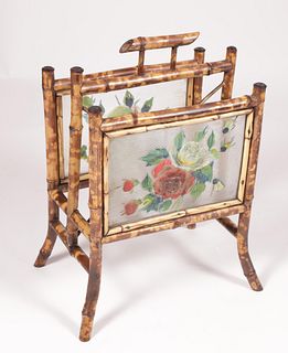 Bamboo and Painted Glass Magazine Rack, 19th Century