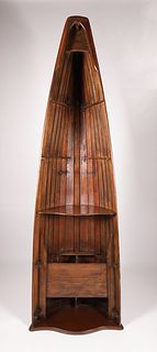 Vintage Lapstrake Canoe Section Outfitted as a Standing Shelf