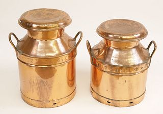 Two Vintage English Copper Milk Cans