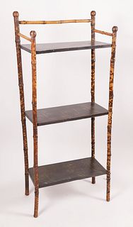 Vintage Three Tier Bamboo Shelf with Stencil Decoration on Shelves
