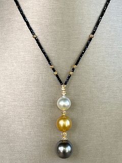 Tahitian and South Sea Pearl Drop Necklace on Spinel Strand
