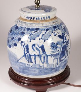 Chinese Blue and White Porcelain Ginger Jar Lamp, 20th Century
