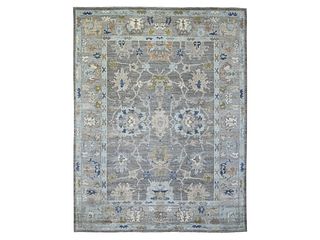 Gray Hand Knotted Wool Angora Oushak Style Oriental Carpet
