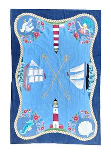 Nautical Themed Hooked Rug Featuring Sanakty Lighthouse
