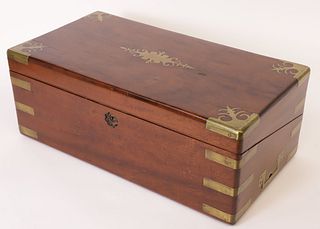 English Brass Bound Mahogany Lap Box, 19th Century