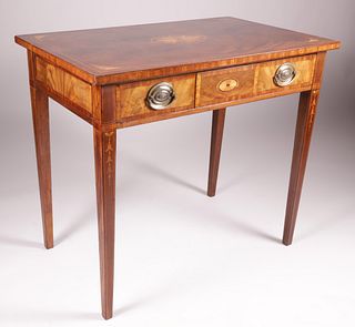 English Figured Mahogany Inlaid One Drawer Writing or Dressing Table, 19th Century
