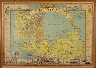 1946 Ruth Haviland Sutton Chromolithograph Map of Nantucket